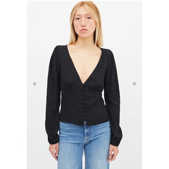 Reformation Black Nell Long Sleeve Henley v neck boho minimalist xs - Picture 1 of 8